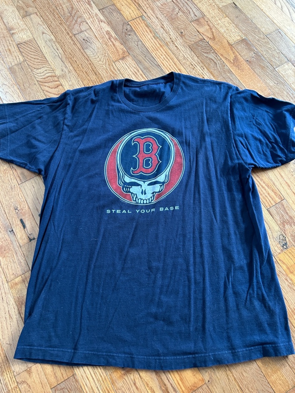 Men's Navy Graphic Tee with Red Skull Baseball Logo